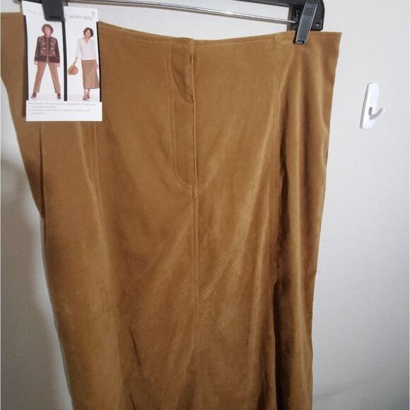 Vintage Y2K 90s Tan Vegan Suede tulip moleskin midi skirt plus size 14 New - Picture 4 of 7